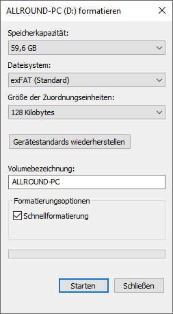 exFAT Formatierung unter Windows 10
