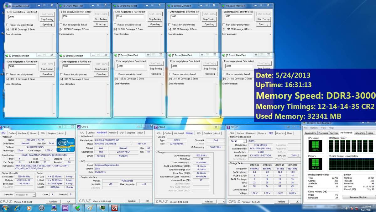 TridentX Serie Memtest mit 32 GB und 3.000MHz