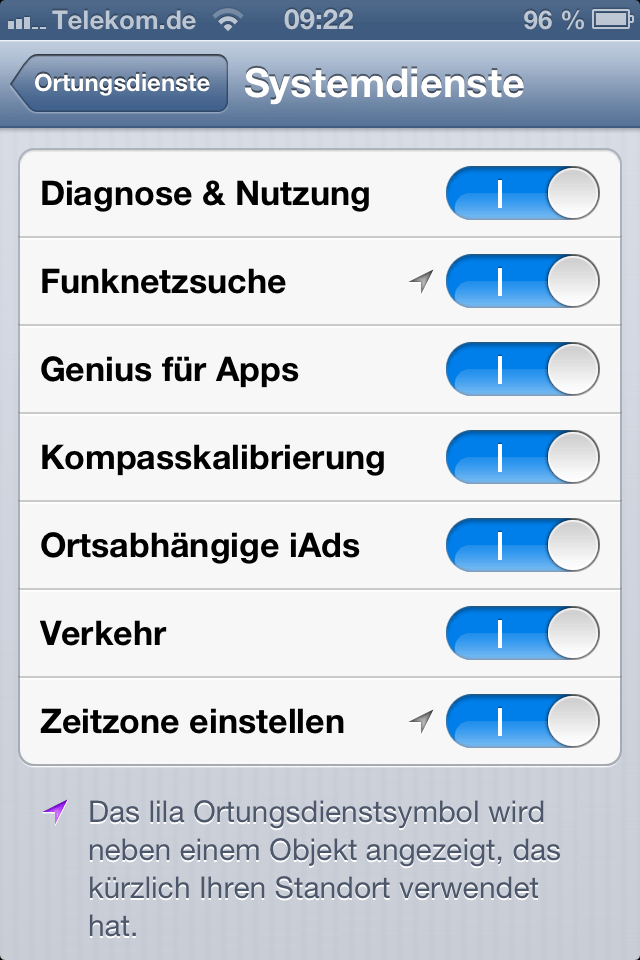 iOS 6 Ortung für Systemdienste