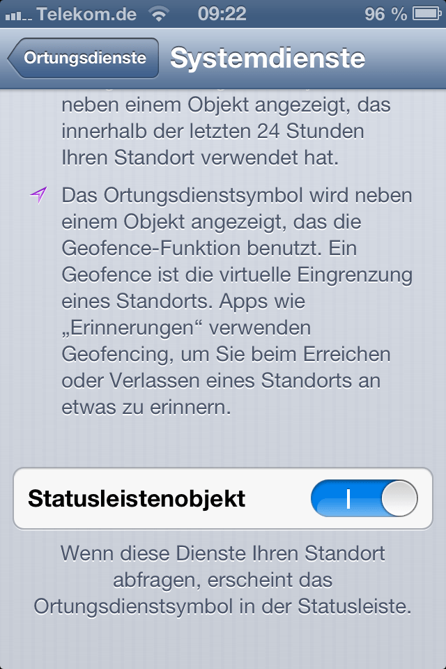 iOS 6 Ortungssymbol für Systemdienste anzeigen