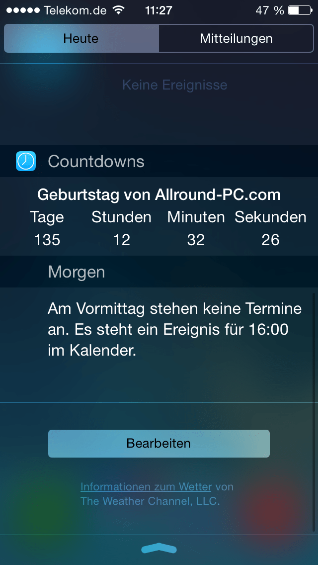 Countdown mit Widget für iOS 8