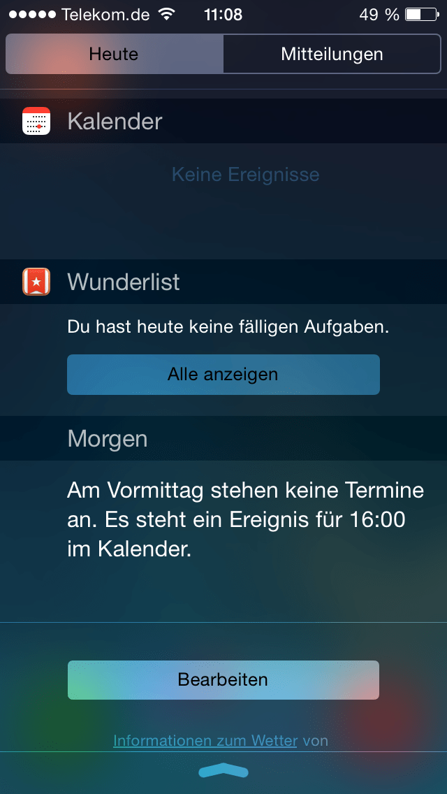 Das Wunderlist To-Do-Listen Widget unter iOS 8