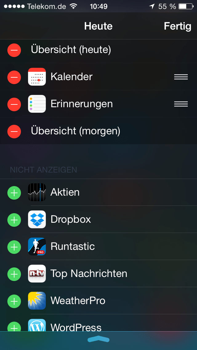Konfigurieren der Widgets unter iOS 8