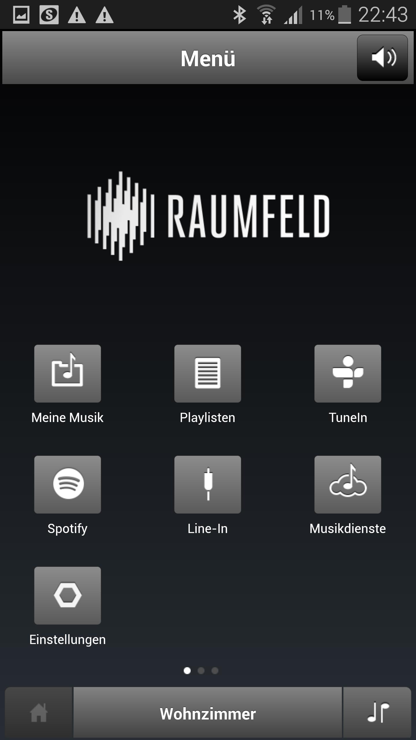 Raumfeld One S - Hauptmenü