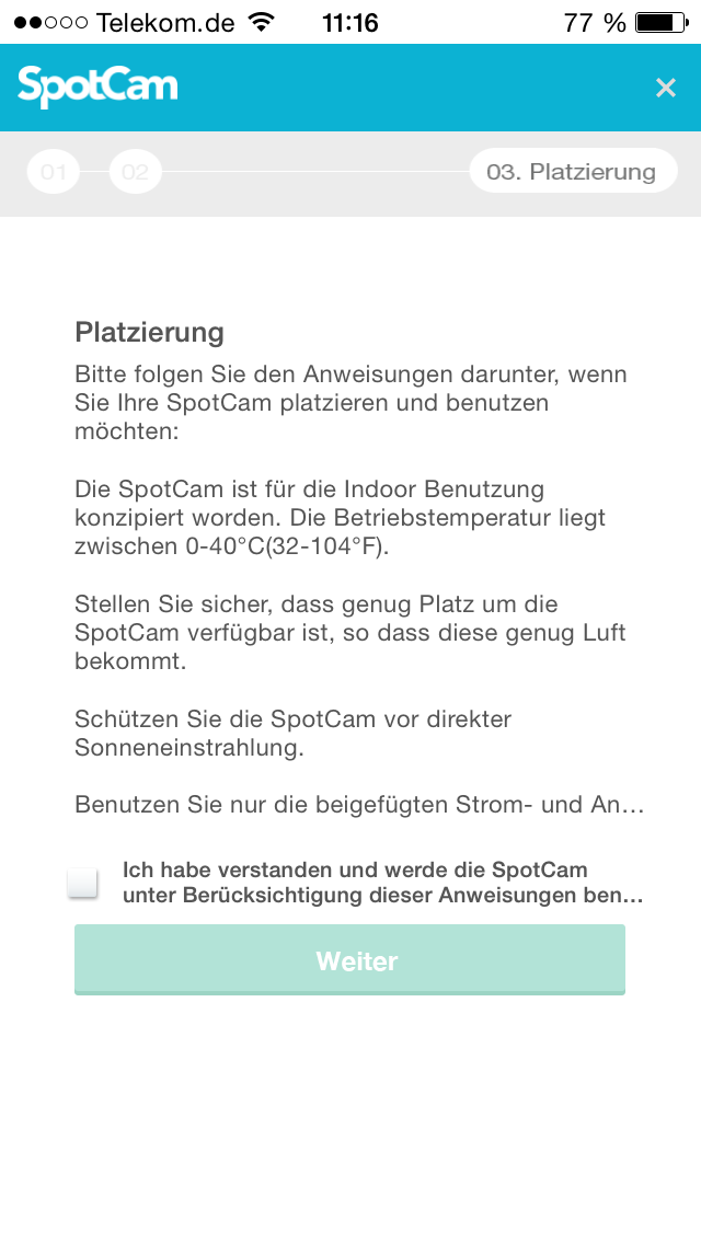 SpotCam - Hinweise zum Betrieb