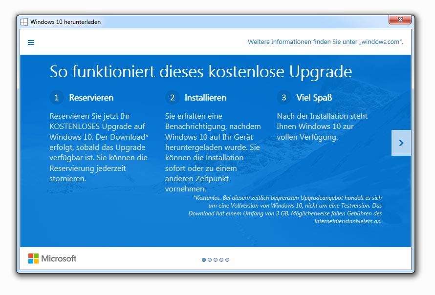 Windows 10 Registrierung für das kostenlose Upgrade