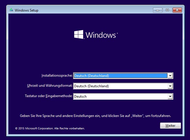 Windows 10 Setup Begrüßungsscreen