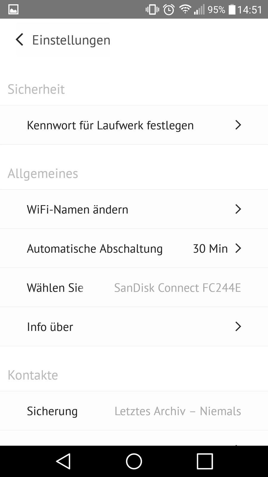 SanDisk Wireless Connect App - Einstellungen