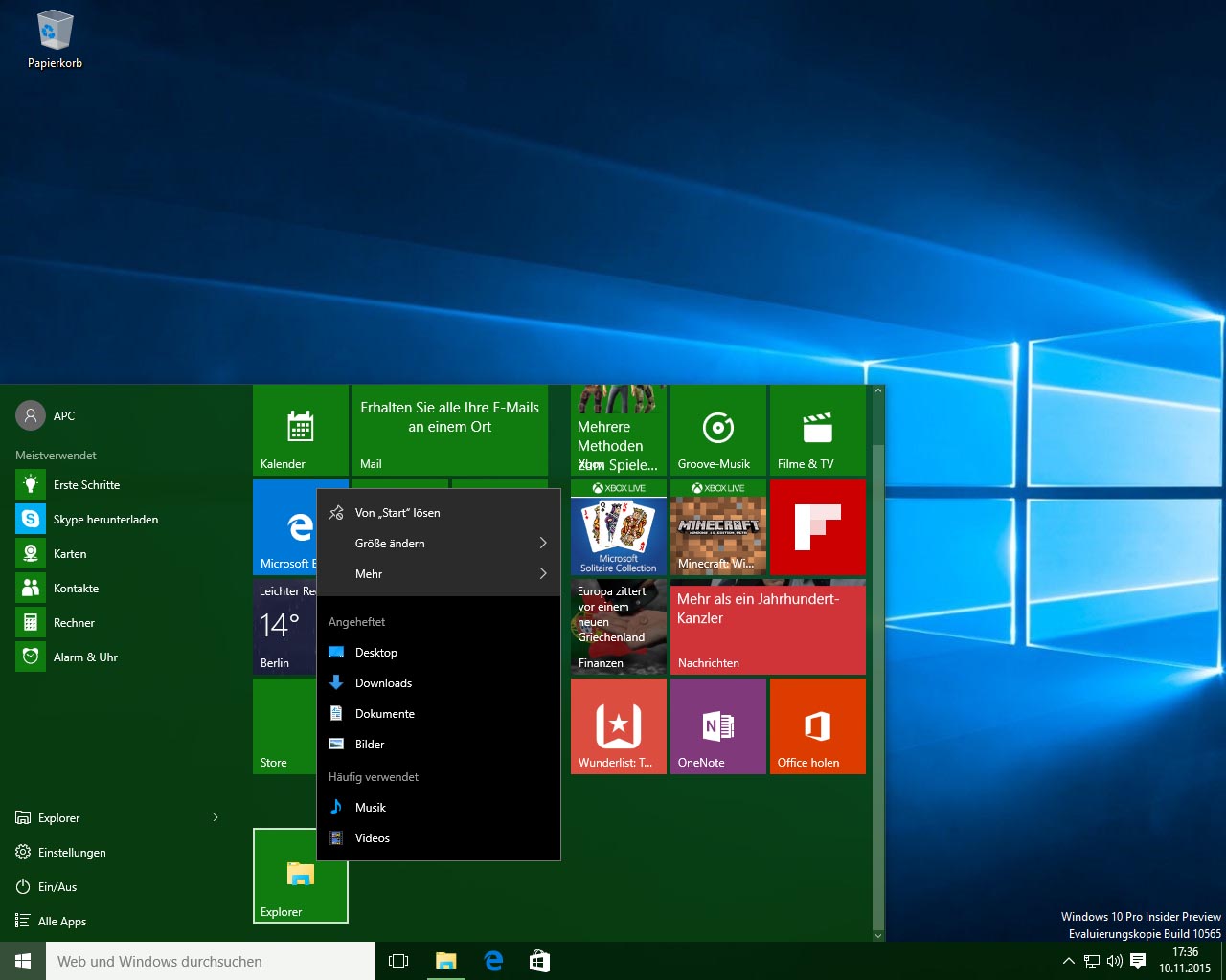 Windows 10 Fall Update - Jump Lists ab sofort auch im Startmenü