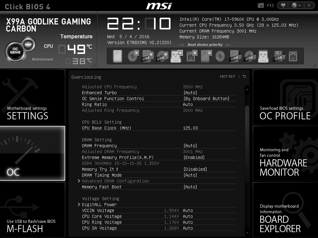 MSI X99A Godlike Gaming Carbon - BIOS OC Menü