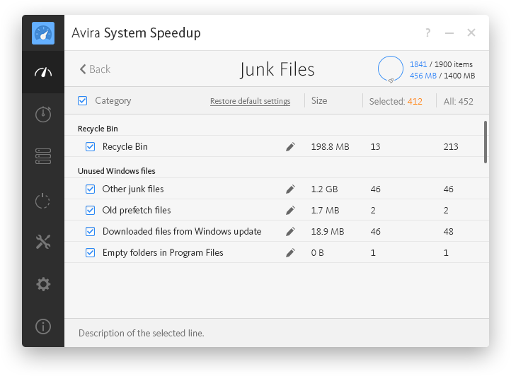Avira System Speedup Junk Files