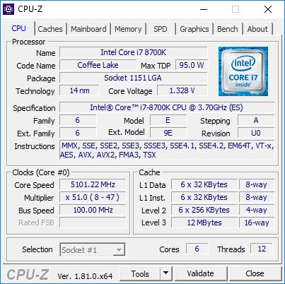 Intel Core i7-8700K CPUZ Übertaktet