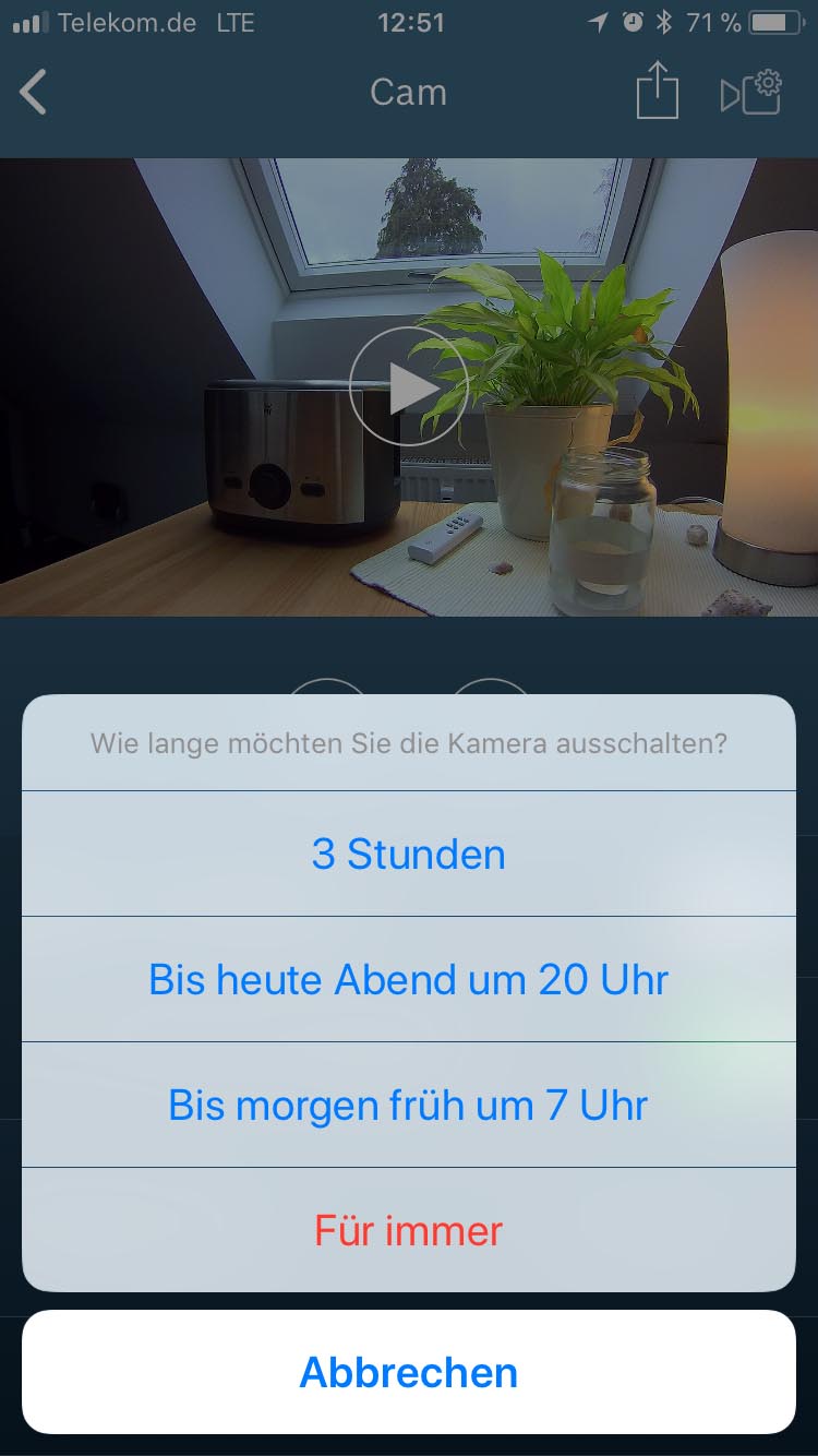 Bosch Smart Home 360 Innekammera - App Deaktivieren
