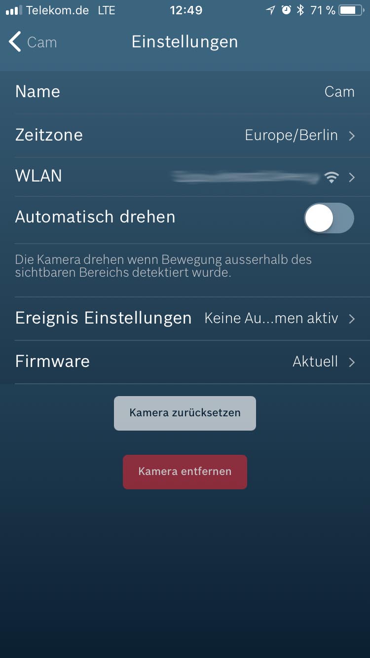 Bosch Smart Home 360 Innekammera - App Einstellungen