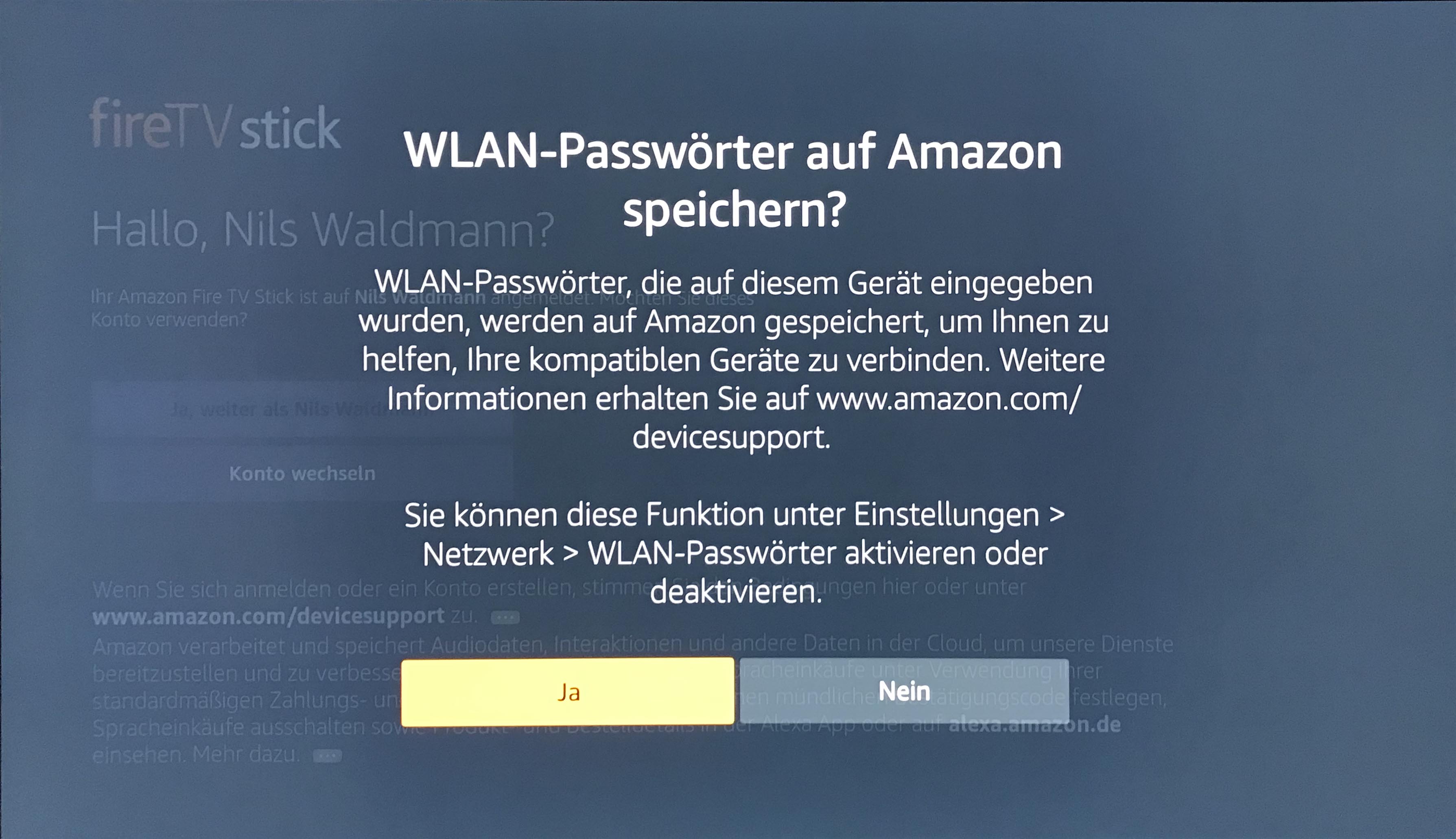 Amazon FireTV Stick - WLAN Passwort in der Cloud