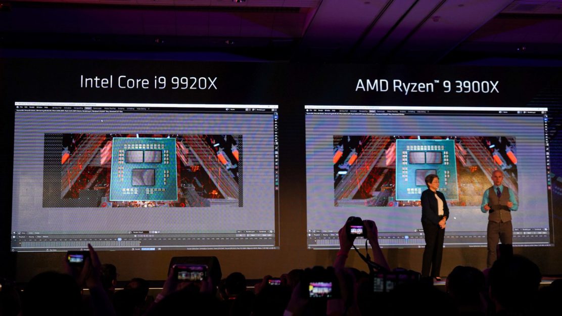 Der AMD Ryzen R9 3900X im Render-Benchmark gegenüber dem Intel Core i9 9920X.