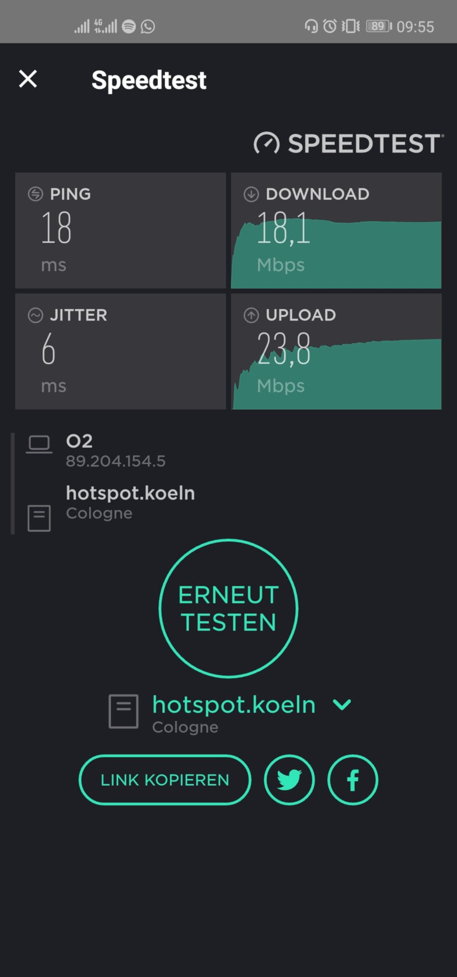 freenet FUNK Tarif: Messung von Download und Upload Geschwindigkeit in Mönchengladbach