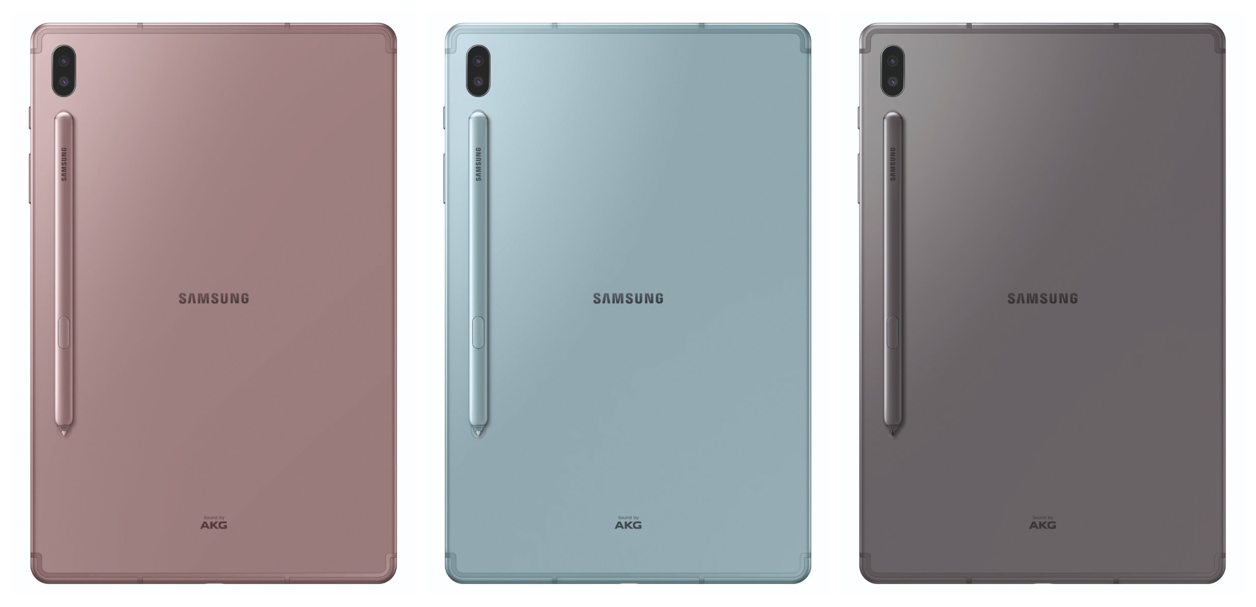 Das Samsung Galaxy Tab S6 kommt in drei Farben daher und sticht besonders durch die magnetische Halterung für den S-Pen auf der Rückseite hervor.
