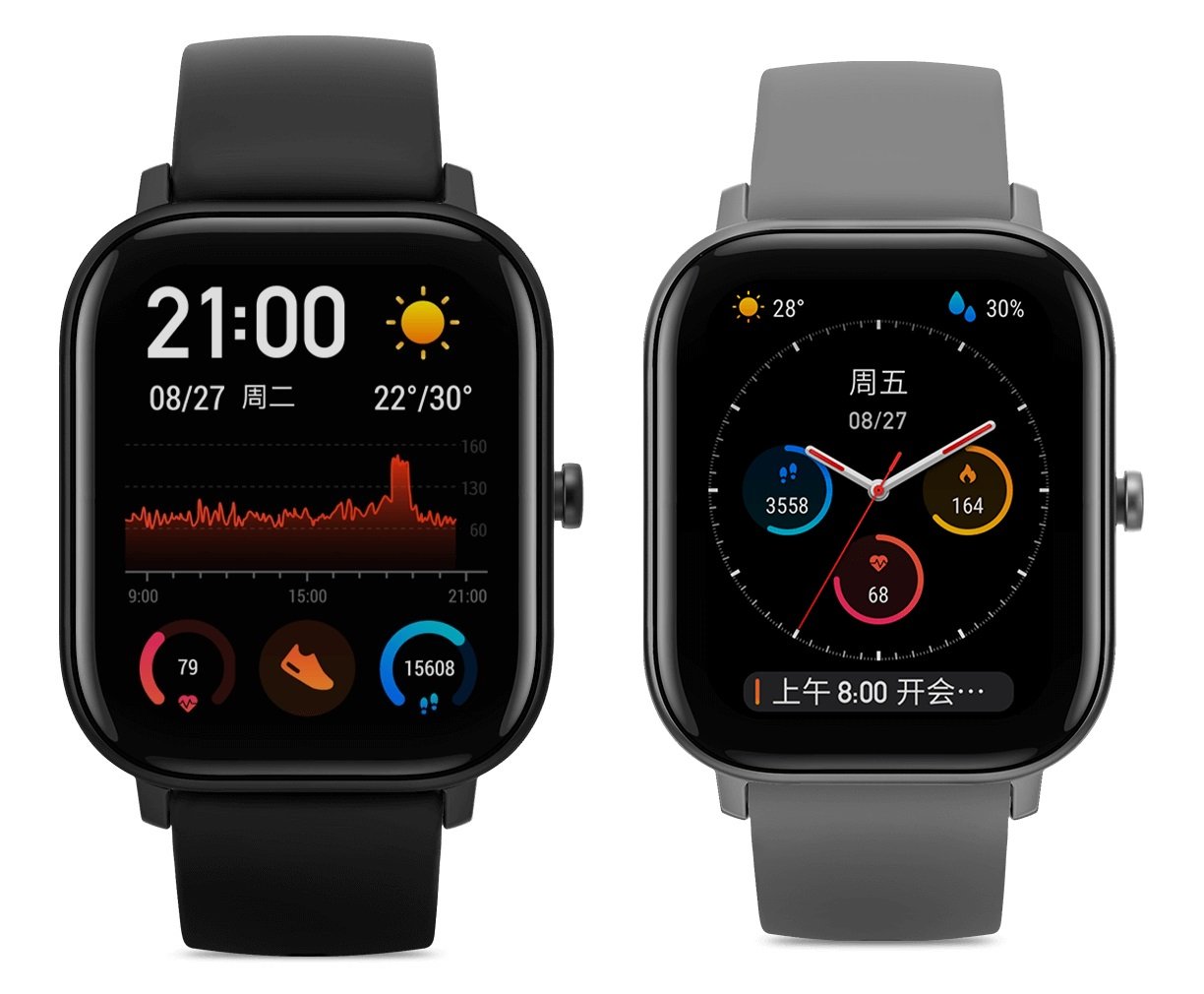 Die Amazfit GTS ähnelt sehr der Apple Watch, das Gehäuse ist aus Metall gefertigt, die Oberseite ist Corning Gorilla Glass 3.