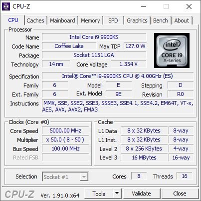 Intel Core i9-9900KS CPU-Z