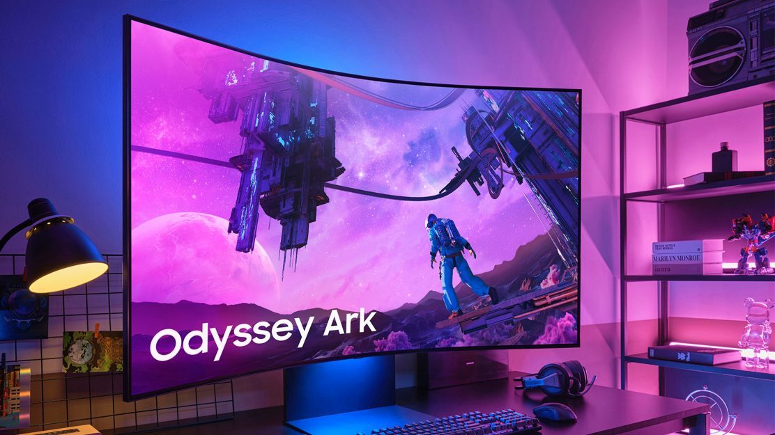 Der Samsung Odyssey Ark in Neonambiente