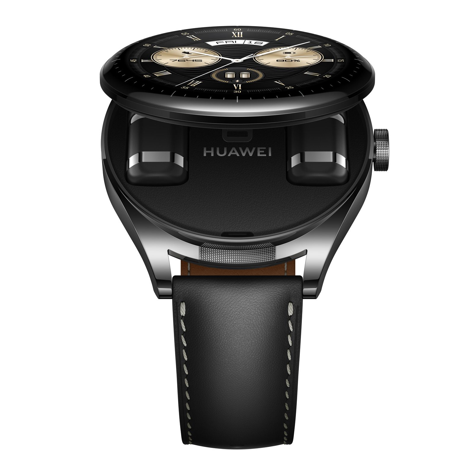 Huawei Watch Buds Smartwatch von vorne mit leicht geöffnetem Display.
