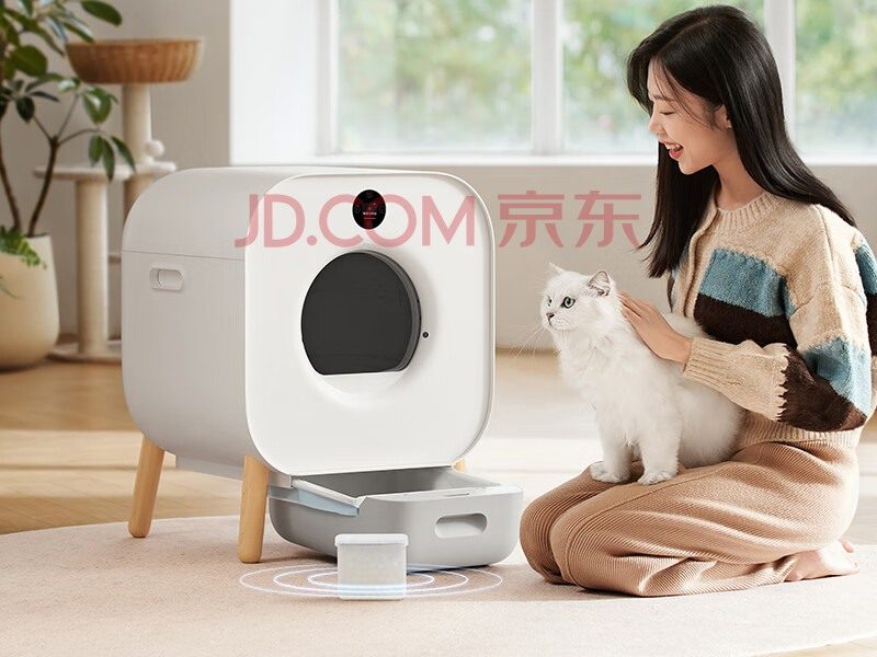 Xiaomi smarte Katzentoilette mit Katze und Frau