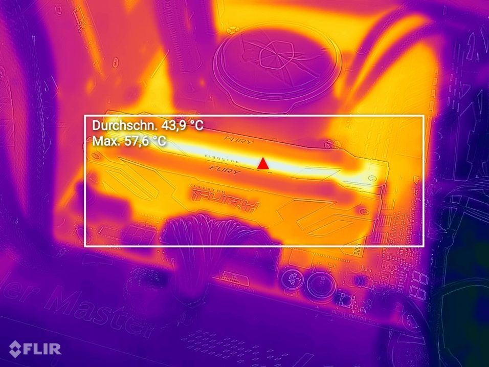 Wärmebild der Kingston Fury Renegade RGB DDR5-Riegel im Stresstest.