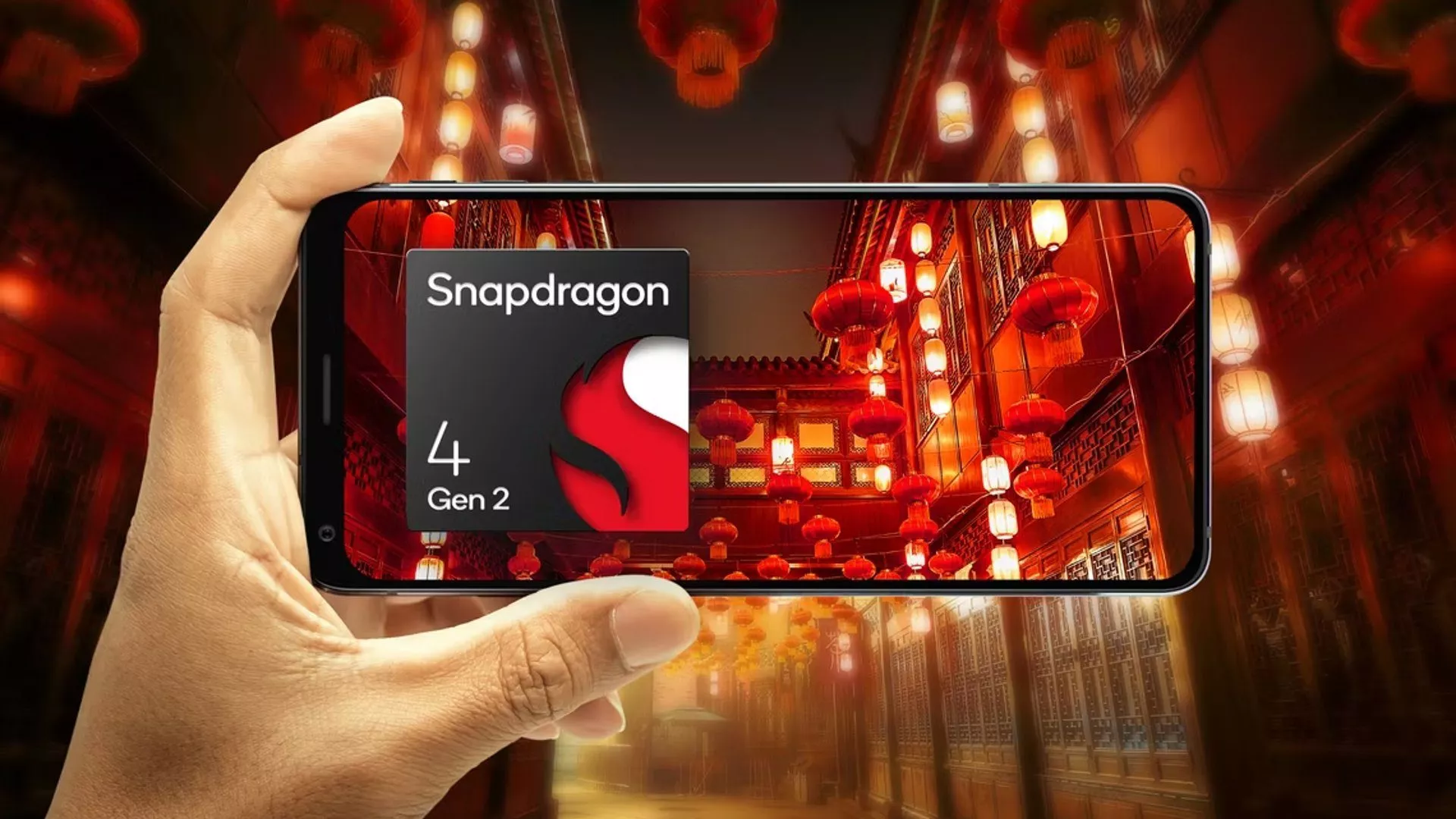 Smartphone mit Logo des Snapdragon 4 Gen 2 im Display.