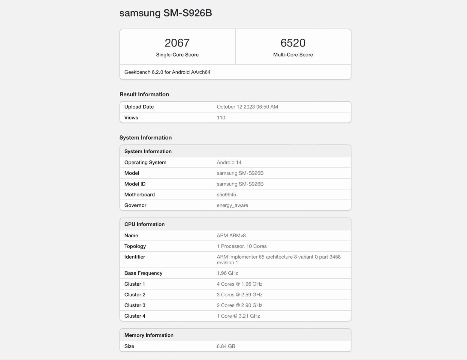 Geekbench Exynos 2400 Samsung Galaxy S24