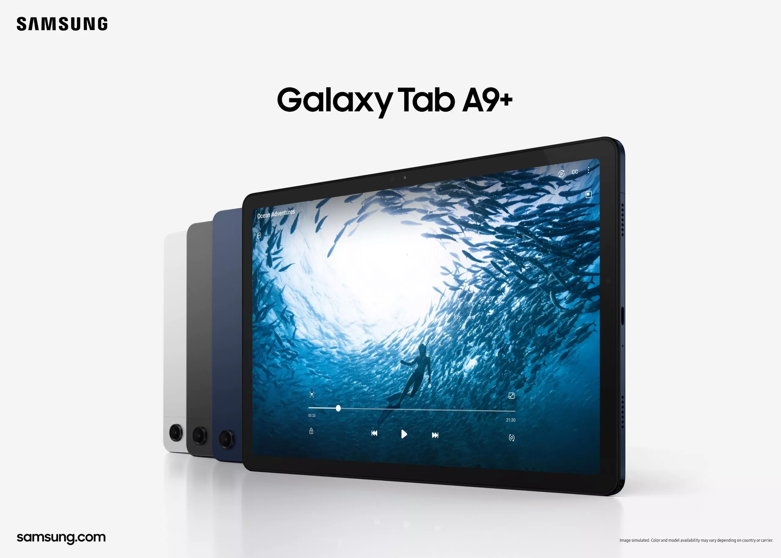 Pressebild des Samsung Galaxy Tab A9+ in drei Farben.