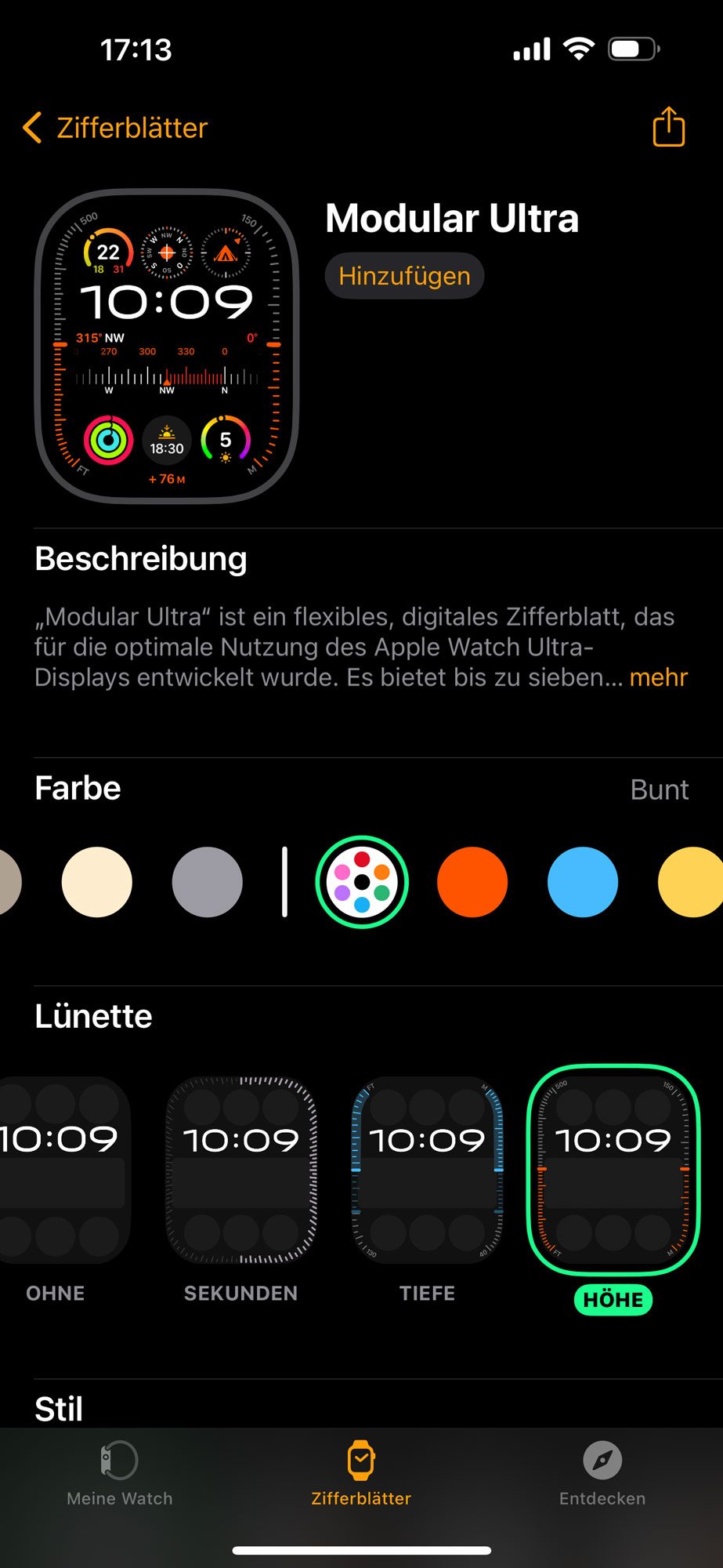 Apple Watch App: Apple Watch Modular Ultra Watchface Farben