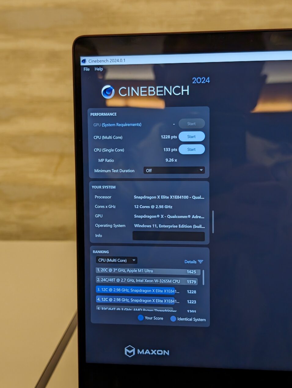 Qualcomm Snapdragon X Elite Cinebench Benchmark