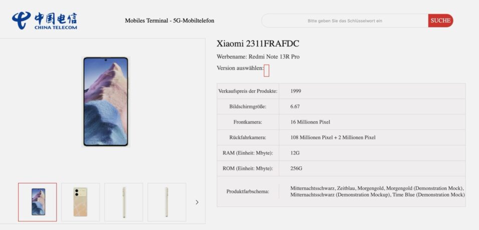 Xiaomi Redmni Note 13R Pro China Telecom
