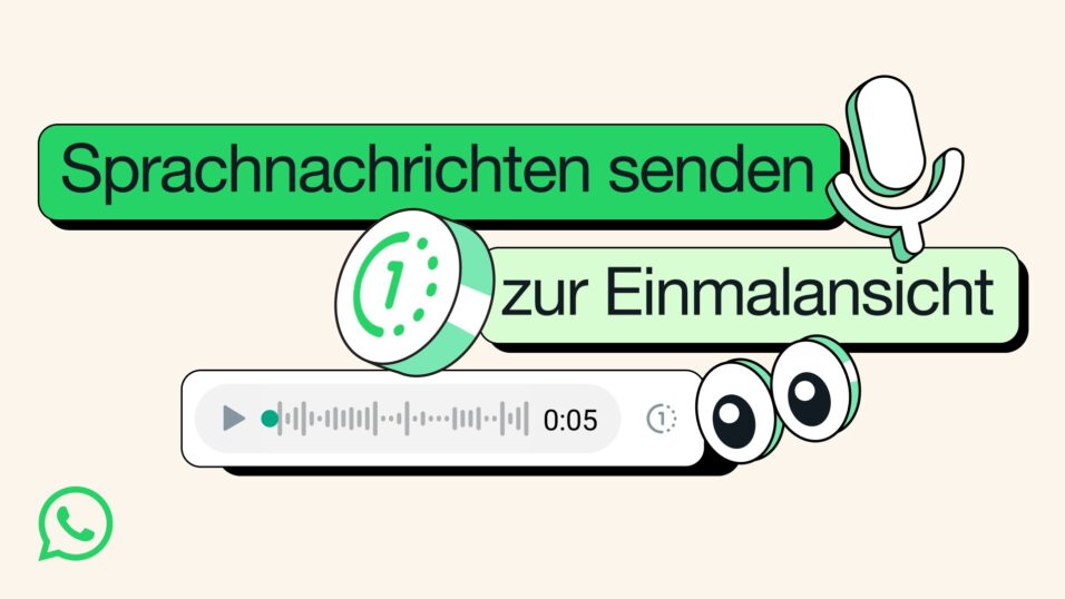 WhatsApp-Nachrichtenblöcke mit Text zum Senden von Sprachnachrichten zur Einmalansicht.