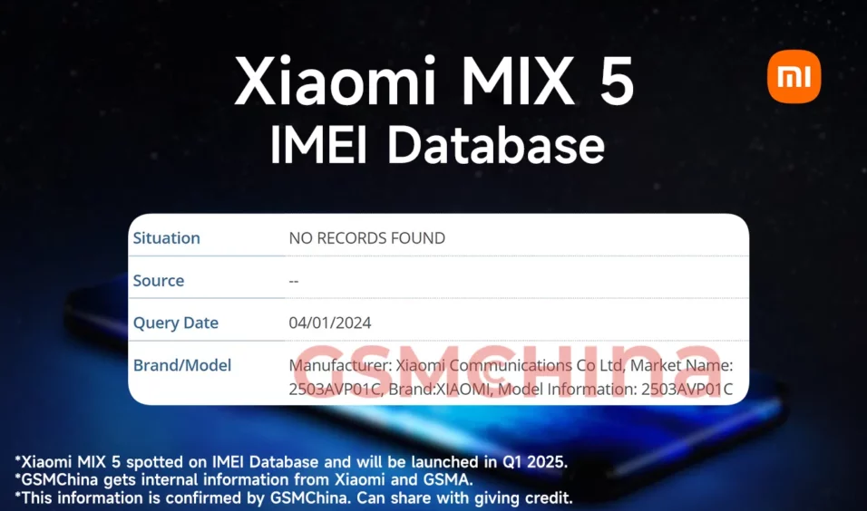 Mix 5 IMEI Database