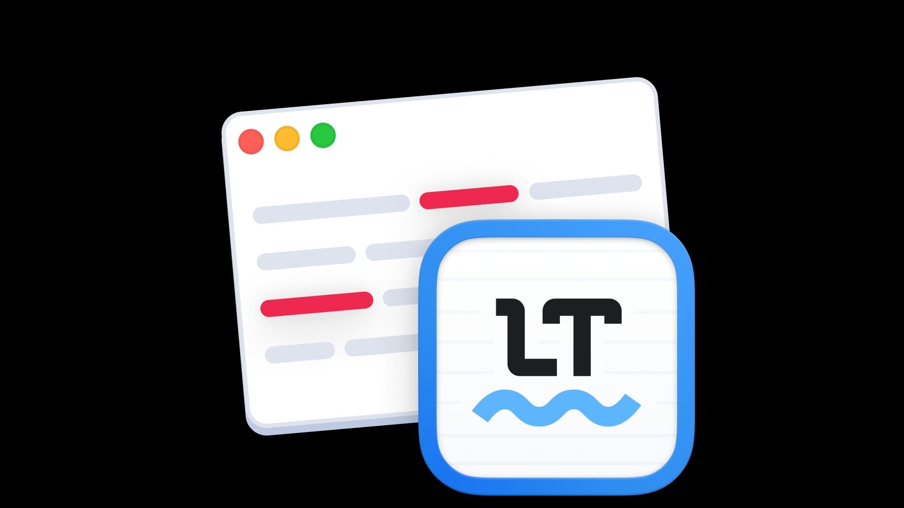 LanguageTool-Logo mit Programmfenster dahinter