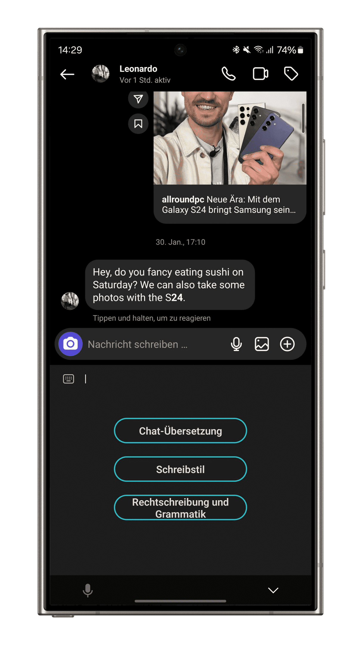 Samsung Galaxy S24 Plus Ultra Smartphone Tipps AI-Funktionen Chat Uebersetzung Sprachstile