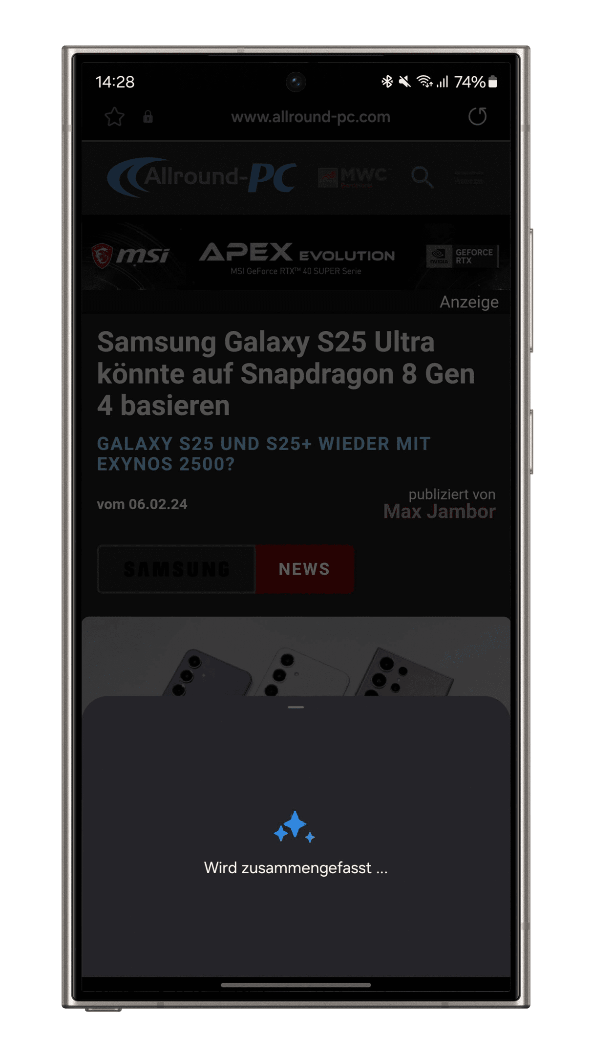 Samsung Galaxy S24 Plus Ultra Smartpone Tipps AI-Funktionen Webseite zusammenfassen