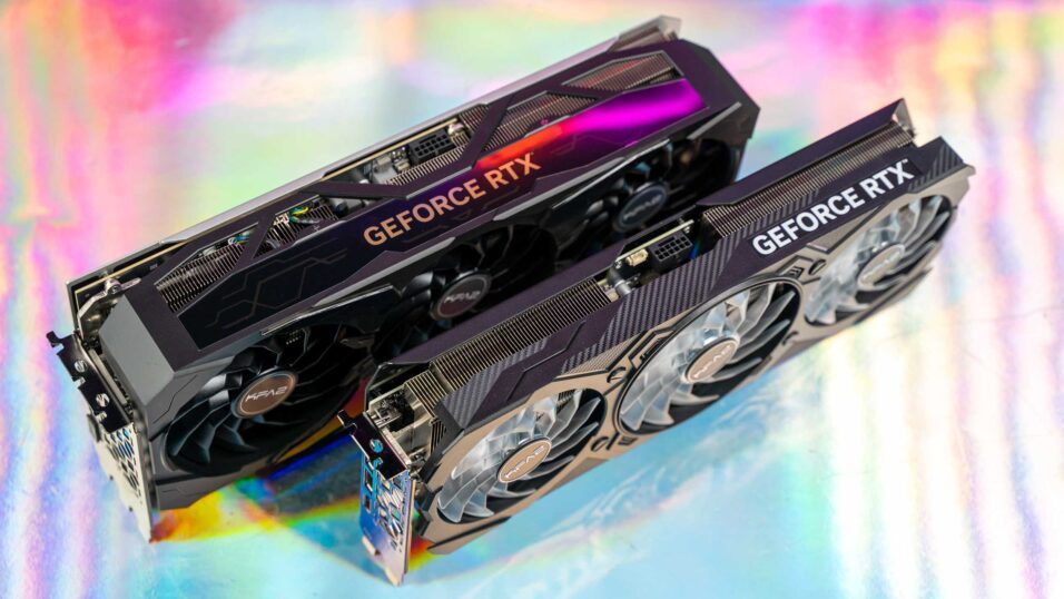 KFA2 GeForce RTX 4080 SUPER SG und RTX 4070 SUPER EX Gamer nebeneinander