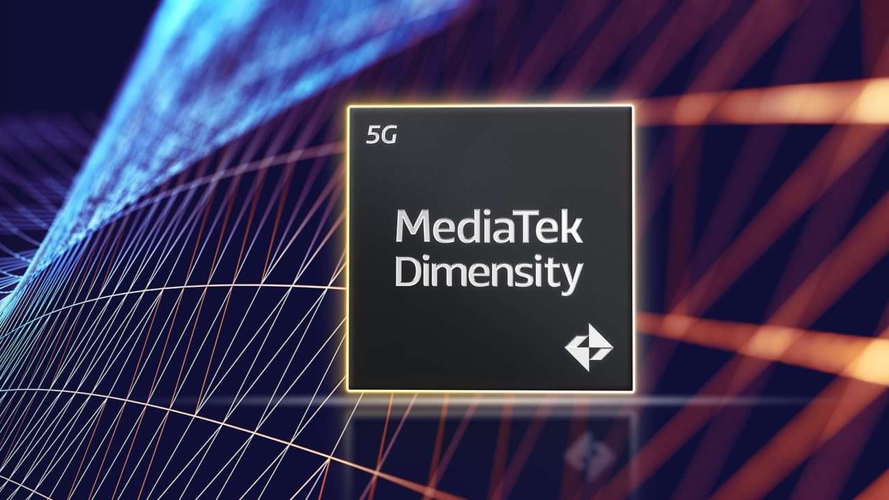 MediaTek-Dimensity-Chip vor buntem Hintergrund